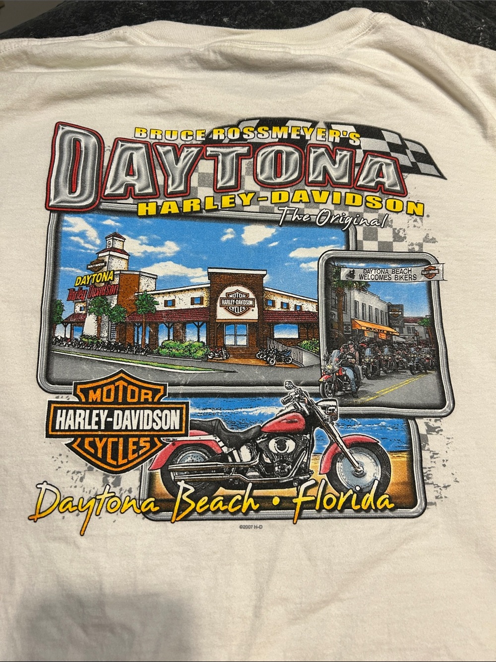 Vintage Harley-Davidson Cream Long Sleeve Pocket Tee with Orange & Black Sleeves